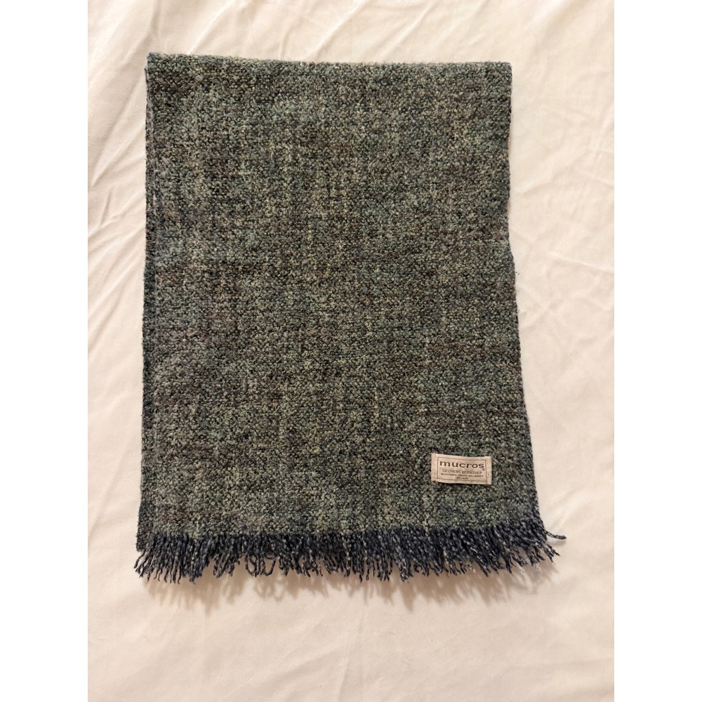Mucros Weavers Scarf Unisex OS Green Grey Tweed Made in Ireland Fringed